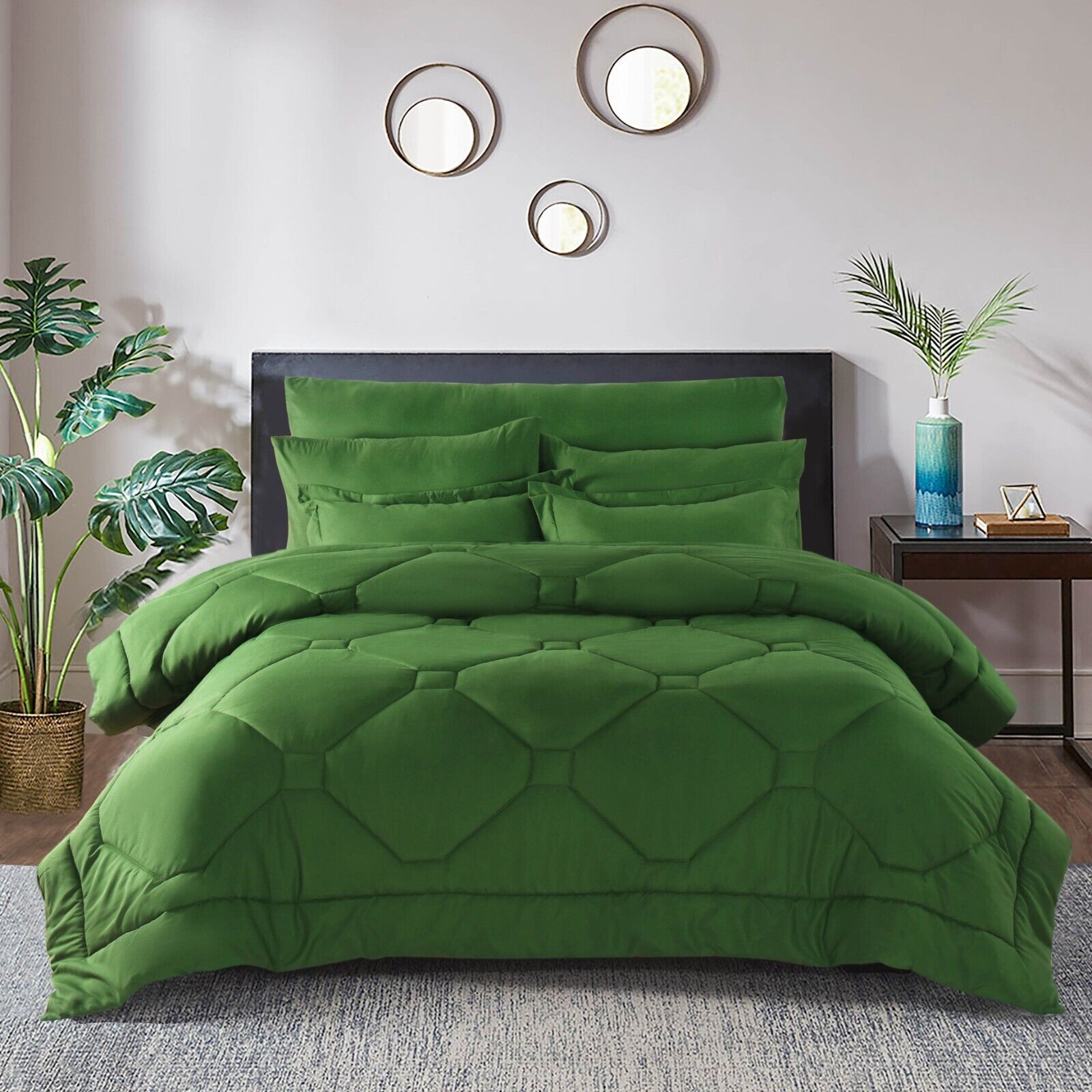 Primary image for HIG 8 Pieces Modern Quilted Bedding Comforter Sets, Green