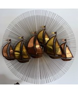 Vintage MCM Brutalist Torch Cut Brass Sailboats Starburst Sunburst Sculpture Art - $13,230.35 MXN
