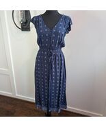 Lucky Brand Navy Blue Boho Midi Dress SM Button Front Tie Waist Flutter ... - €30,27 EUR
