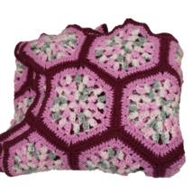Handmade Crochet Afghan Pink Honeycomb Granny Square Blanket Throw 63x72 80s - £31.72 GBP