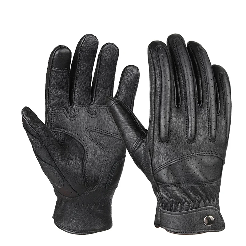 Men Touch Screen Leather Motorcycle Glove Outdoor Full Finger Driving Cycling - £28.98 GBP