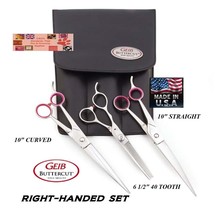 Geib Gator Buttercut Shear Scissor SET-THINNING 10&quot;STRAIGHT&amp;CURVED Pet Grooming - £258.98 GBP