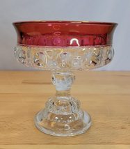 Tiffin King&#39;s Crown Cranberry Ruby Flashed Pedestal Candy Bowl Dish 5.25” tall - £15.81 GBP