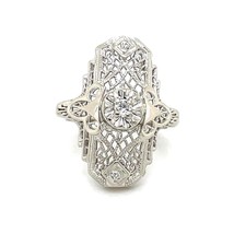 1/10 ct Diamond Cocktail Ring REAL Solid 14K White Gold 3.3 g Size 4 - £452.82 GBP