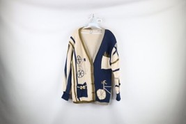 Vtg 80s Streetwear Womens Medium Striped Bicycle Cycling Knit Cardigan S... - £79.09 GBP