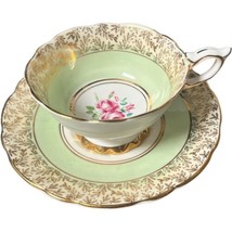 Vintage Royal Stafford English Bone China Cup &amp; Saucer Set Roses Green B... - £13.57 GBP