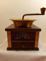 Vintage Large Gail Craft Wood &amp; Brass Manual Hand Crank Coffee Spice Gri... - $41.58