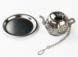 Tea Pot Strainer Infuser for Loose Tea Herbs Silver with Chain and Mini ... - £6.21 GBP