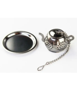 Tea Pot Strainer Infuser for Loose Tea Herbs Silver with Chain and Mini ... - £6.15 GBP