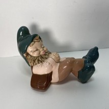 VTG 80s Garden Gnome Sleeping Hand Painted Ceramic Elf Fairy #1 - £32.13 GBP