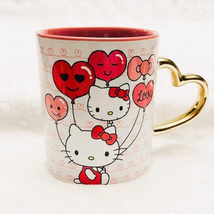 Hello Kitty Valentine Squiggle Hearts &amp; Balloons 14oz Gold Handled Ceram... - £13.40 GBP