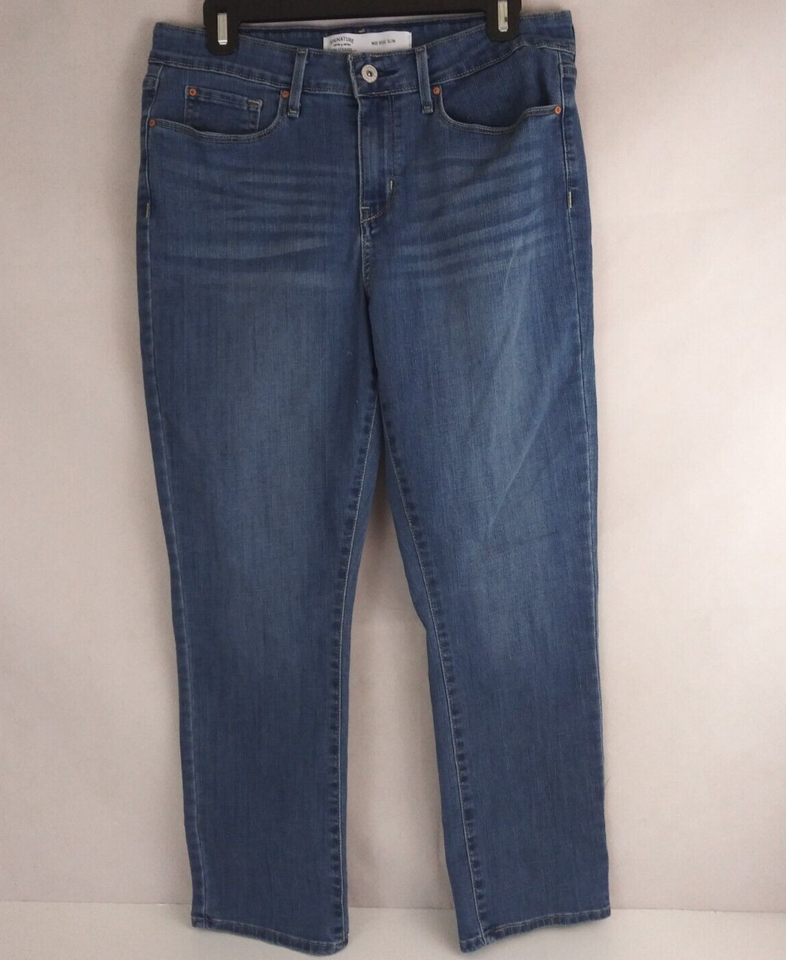Signature Levi Strauss Mid Rise Slim Women&#39;s Distressed Whiskered Jeans ... - $13.85