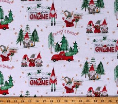 Cotton Christmas Trees Holidays Winter Gnomes Fabric Print by the Yard D503.52 - £11.08 GBP