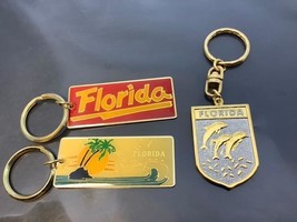 Set Of 3 Vintage Souvenir Keyring Florida Usa Keychain Dolphin Ancien Porte-Clés - £14.48 GBP