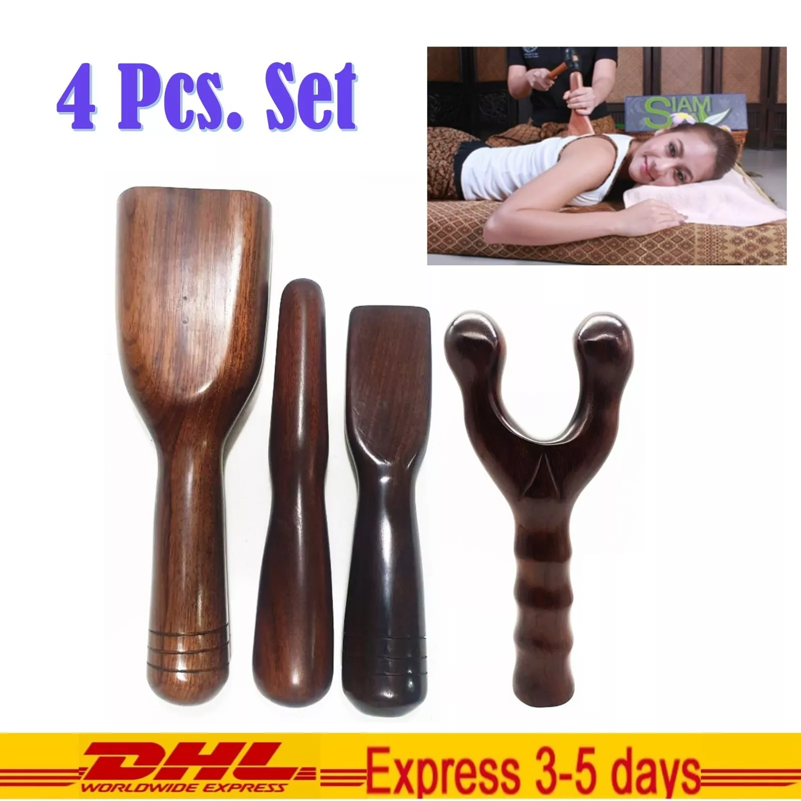Set of 4 Traditional TOK-SEN Hammer Massage Tool - Handcrafted Wooden Ma... - £49.53 GBP