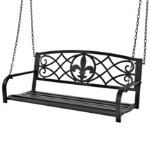 Farmhouse Black Sturdy 2 Seat Porch Swing Bench Scroll Accents - £193.53 GBP