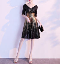 Black Gold Sequin Midi Dress Women Short Sleeve Plus Size Sequin Midi Dress image 6
