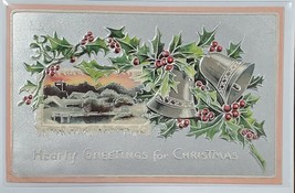 Christmas Shimmering Silver Bells Pink Border c1910 Atlanta NY Postcard T8 - £6.23 GBP