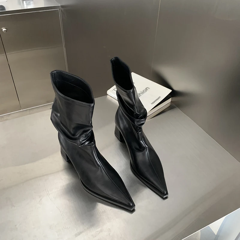 Autumn Winter Pointed Toe Women Chelsea Boots Square Heel Ladies Dress Ankle Boo - $133.79