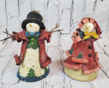 Set of 2 Snowman Ornaments Stiffened Fabric Man Woman Rustic Country Couple - $12.82