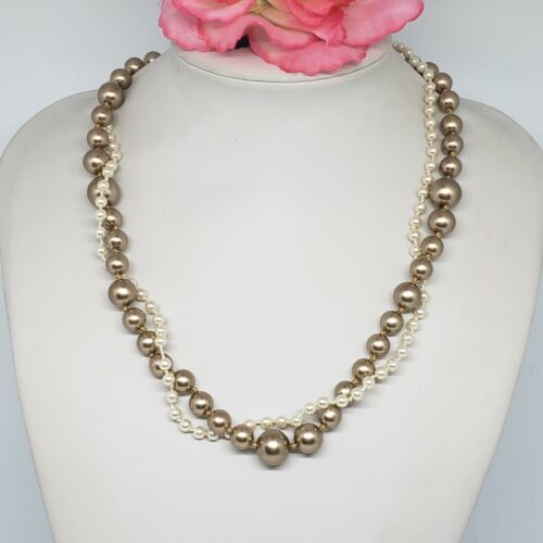 CREWCUTS by J.Crew Twisted Faux Pearl Necklace White Brown - £15.12 GBP