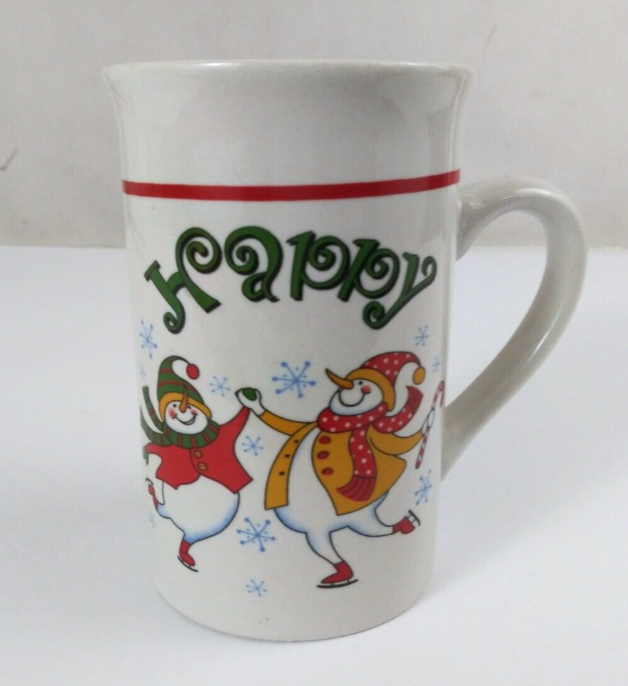 Vintage Royal Norfolk Happy Dancing Snowman 4.75&quot; Coffee Cup - $7.91