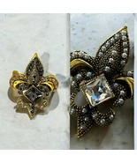 Vintage Style Fleur De Lis Brooch Pin with Rhinestones or choose Pearl O... - $12.24 CAD
