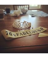 70th Birthday Decorations Gold Sash &amp; Tiara Set for Women - 70 &amp; Fabulou... - $350.61 MXN