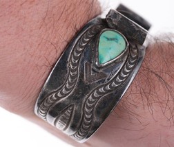 6.75&quot; c1930&#39;s Navajo silver watch bracelet with turquoise - £586.63 GBP
