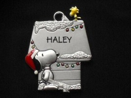 Hallmark Pewter Ornament Snoopy Woodstock Dog House Personalized with Name HALEY - £9.52 GBP