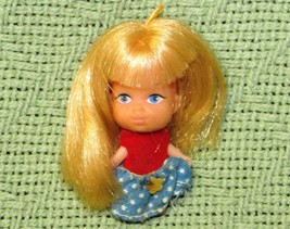 Vintage Liddle Kiddle Clone Doll Blonde With Red &amp; Blue Dress Small Hang Loop - £12.94 GBP