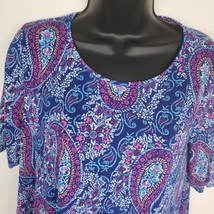 Chico&#39;s Women&#39;s Shirt Top Small 0 Blue Pink Paisley Ultimate Tee Short S... - £7.29 GBP