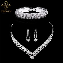 TREAZY Silver Color Rhinestone Crystal Bridal Jewelry Sets for Women Necklace Ea - £27.03 GBP
