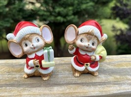2 Vintage Porcelain Christmas Mouse / Mice Figurines In Santa Suits 4.5”... - $11.80