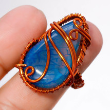 Blue Crack Crstal Gemstone Wire Wrapped Handcrafted Copper Ring 8.75" SA 611 - £3.97 GBP