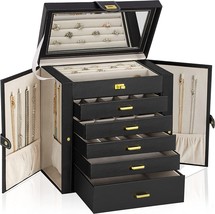 Akozlin Huge Jewelry Box Organizer Functional Lockable, Extra Large Leather - £71.06 GBP