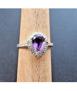 925 STERLING SILVER NATURAL  9x6 mm. PEAR SHAPED AMETHYST RING SIZE 8 - $49.53 CAD
