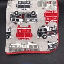 Carter&#39;s Baby Blanket Fire Truck Single Layer Fleece Red Trim Gray - £17.23 GBP