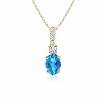 ANGARA Oval Swiss Blue Topaz Pendant with Diamond Bale in 14K Solid Gold - £373.37 GBP
