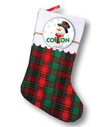 SOFT PLAID 18&quot; STOCKING &amp; CHRISTMAS SNOWMAN PERSONALIZED PINBACK BUTTON 3&quot; - $402.65 MXN