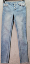 SO Jeans Girls Size 14 Light Blue Denim Cotton Skinny Lace Trim Snap But... - $24.36