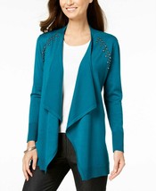 JM Collection Womens Size Small Teal Studded Open Front Embellished Cardigan NEW - £19.61 GBP
