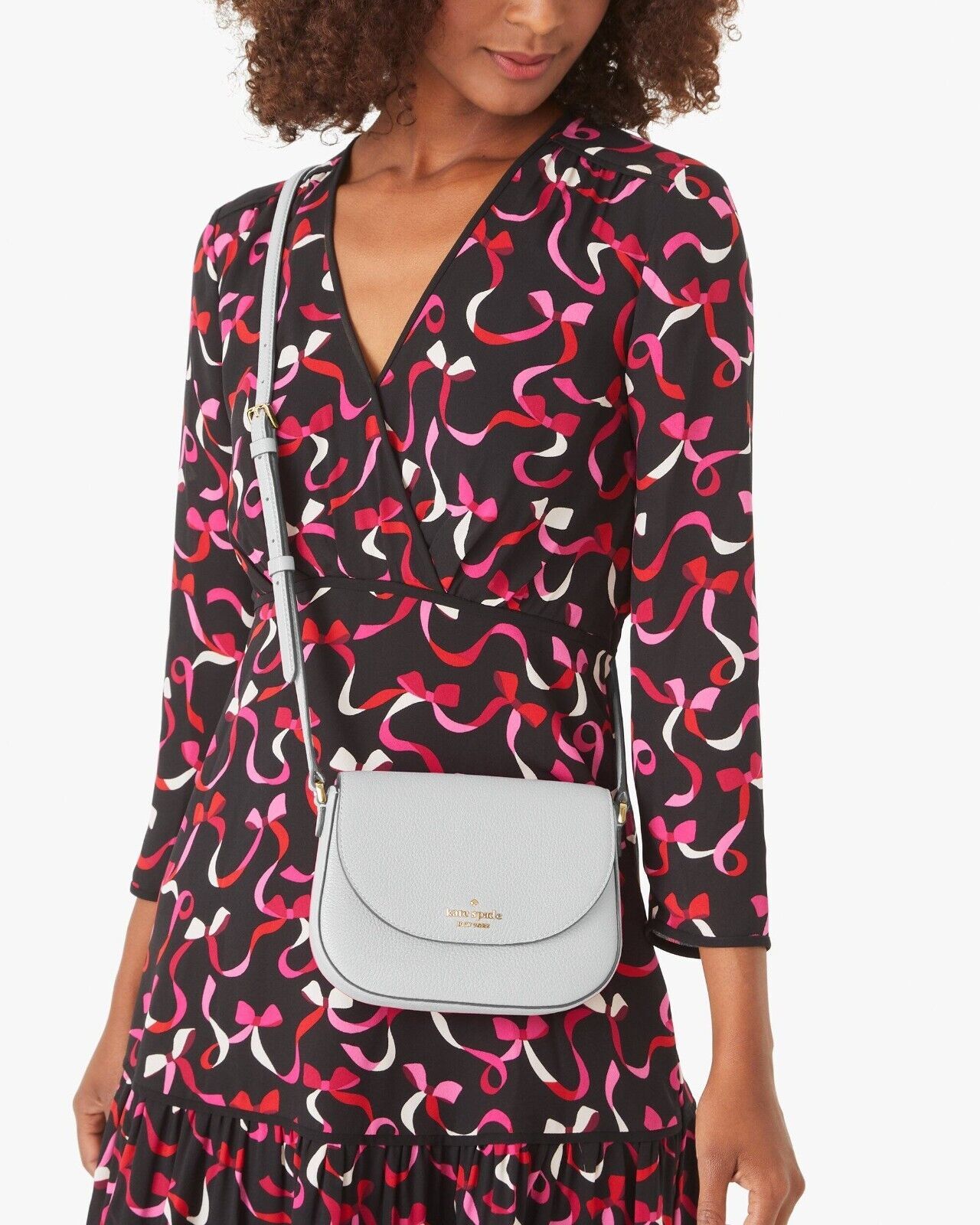 NWB Kate Spade Leila Mini Flap Crossbody Quill Grey Leather WLR00396 Gift Bag