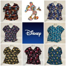 7 Disney 2XL SCRUB TOPS Medical Nurse Aladdin Jack Pooh Olaf Stitch Mickey - £32.02 GBP