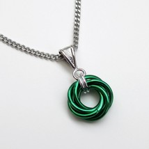 Handmade green love knot chainmail pendant necklace - £8.28 GBP+
