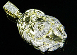  Mens 14K Yellow Gold Over Mini Jesus Face Head Diamond Piece Charm Pendant .80C - £186.84 GBP