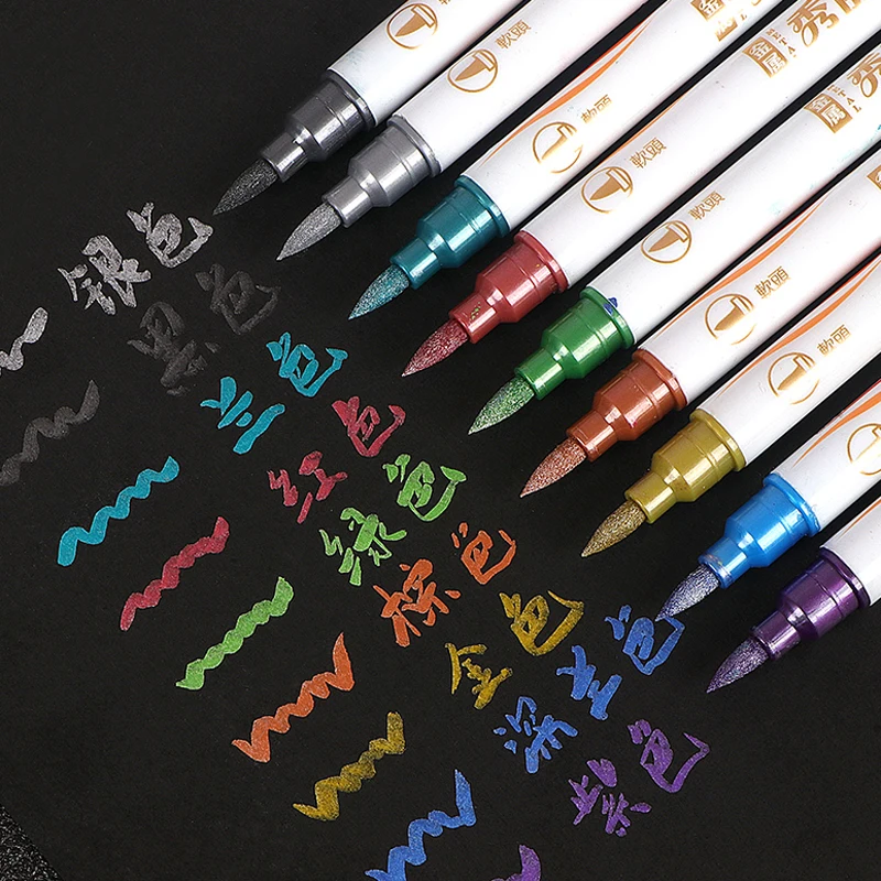 Play 10 Colors/Set Fine Point Brush Metallic Marker Pens Double Tip Markers for  - £23.30 GBP
