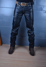 Cargo Pants Black Leather Pants Men Soft Lambskin Sexy Cargo Style Trouser - £120.47 GBP