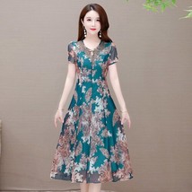 Summer Beach Blue Print Chiffon Dress for Women 2021 Fashion Short Sleeve O-neck - £109.88 GBP