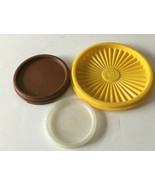 Vintage miscellaneous round Tupperware lids yellow brown  - $19.75